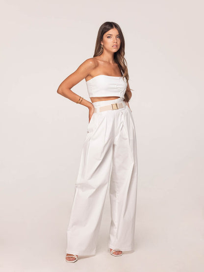 Baggy Trousers Twill Cotton White