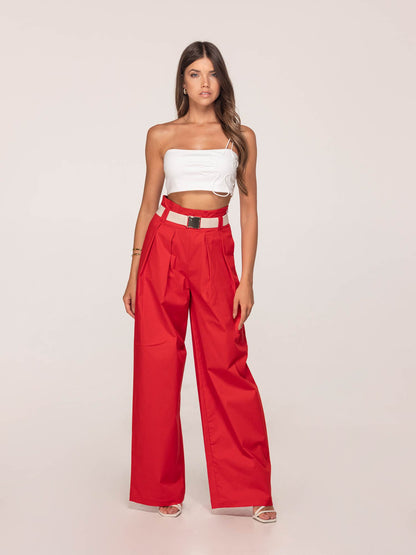 Baggy Pants Twill Cotton Red